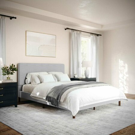 Martha Stewart Britta Queen Upholstered Platform Bed w/Rounded Headboard, Piped Detailing/Cushioned Siderails, Gry TW-3WDB01B-Q-GY-MS
